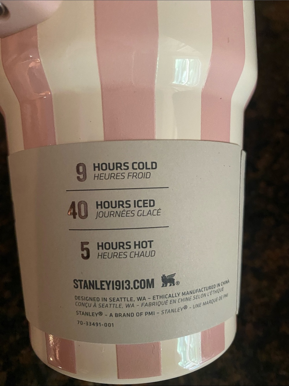 Stanley Pink & White Striped Quencher Tumbler with Handle - Picture 2 of 3
